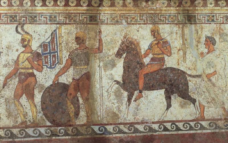 unknow artist Greek Fubsoldaten and cavalry fresco oil painting image